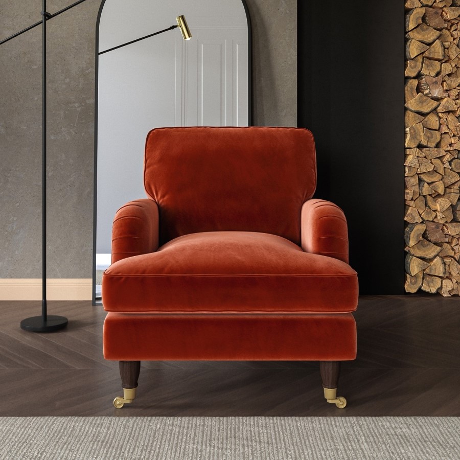 Burnt Orange Velvet 3 Seater Sofa and Armchair Set - Payton