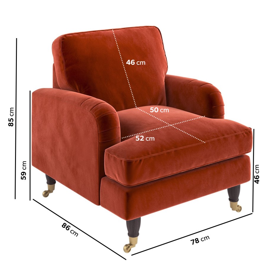 Burnt Orange Velvet 3 Seater Sofa and Armchair Set - Payton