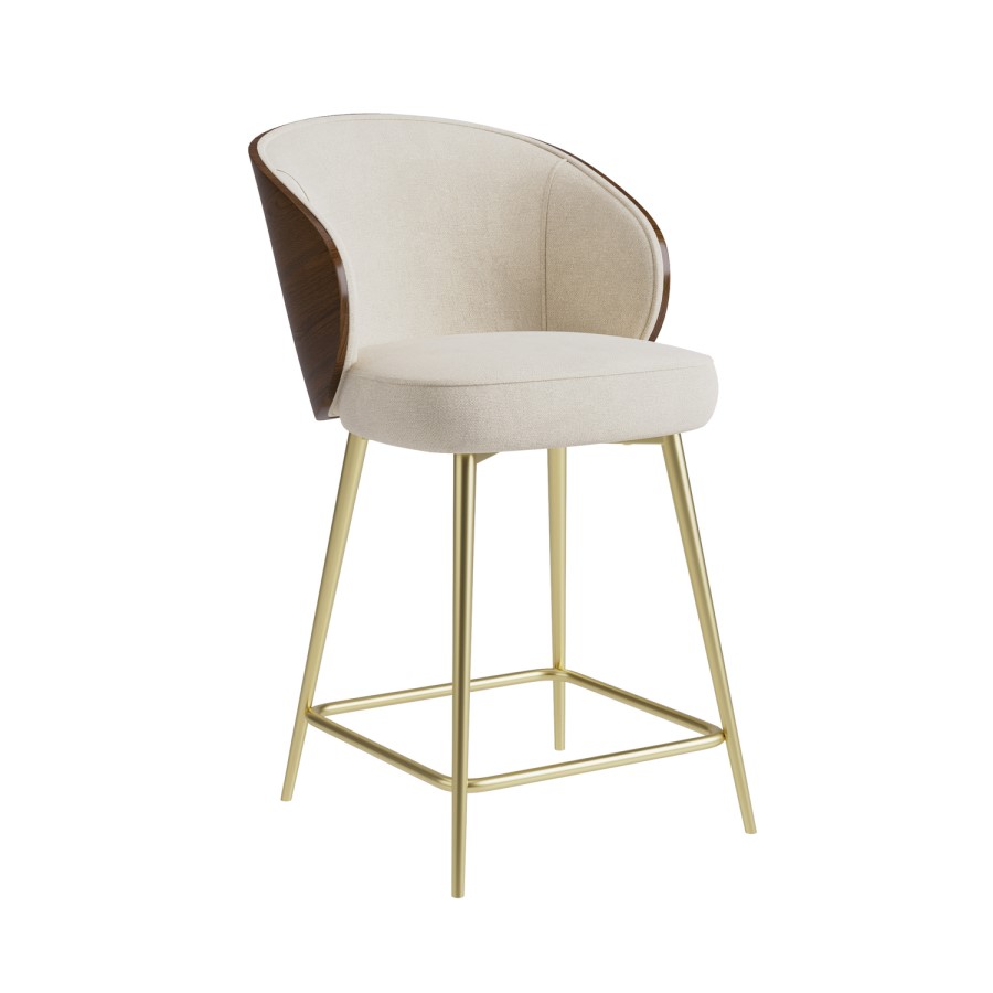 ONLY OPENED - Beige Upholstered Kitchen Stool with Wooden Back - Tori