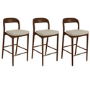 Set of 3 Beige Upholstered Kitchen Stools with Walnut Solid Wood Frame - Uma