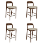 Set of 4 Beige Upholstered Kitchen Stools with Walnut Solid Wood Frame - Uma