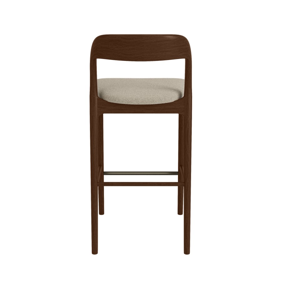 Set of 4 Beige Upholstered Kitchen Stools with Walnut Solid Wood Frame - Uma