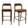 Set of 2 Rust Upholstered Kitchen Stools with Walnut Solid Wood Frames - Uma