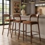 Set of 3 Rust Upholstered Kitchen Stools with Walnut Solid Wood Frames - Uma
