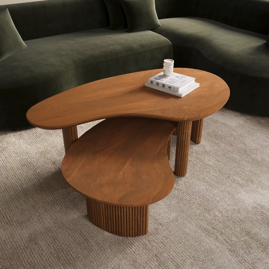 Kidney Shaped Mango Wood Nest of 2 Coffee Tables - Ivan