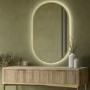 Oval Backlit Brass Wall Mirror with Battery Operated Lights 50 x 80cm - Venus
