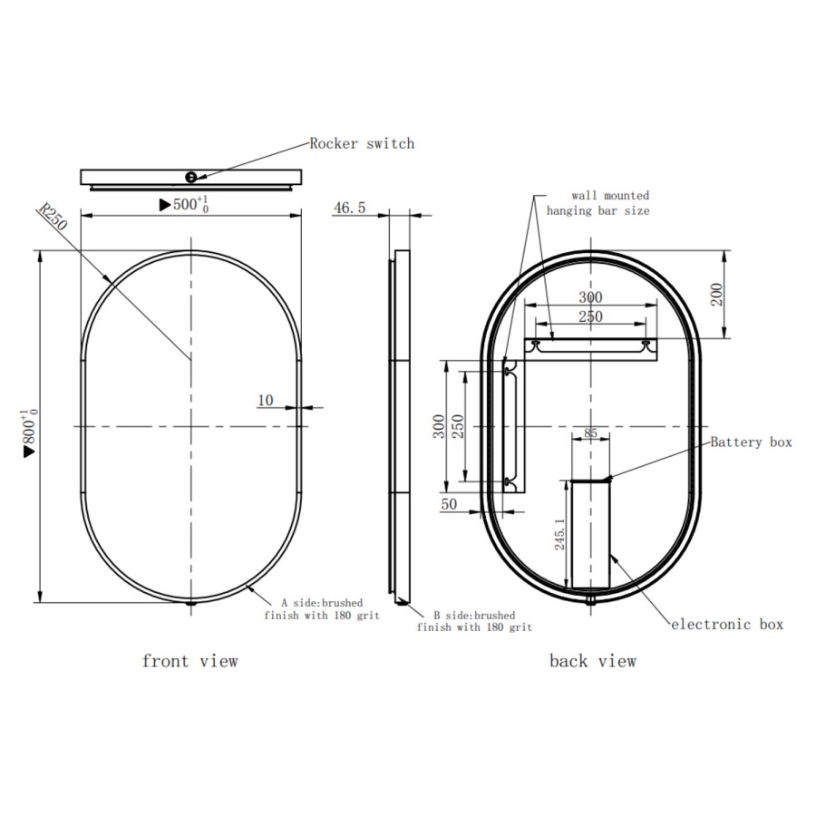 Oval Backlit Brass Wall Mirror with Battery Operated Lights 50 x 80cm - Venus