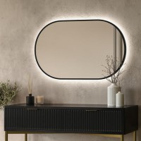 Oval Backlit Black Wall Mirror with Battery Operated Lights 50 x 80cm - Venus
