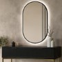 Oval Backlit Black Wall Mirror with Battery Operated Lights 50 x 80cm - Venus
