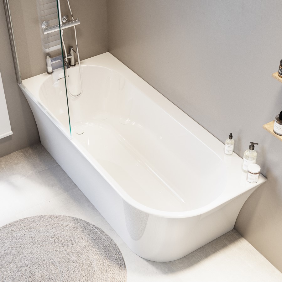 Freestanding Shower Bath Single Ended Left Hand Corner with Chrome Bath Screen 1700 x 750mm - Vigo