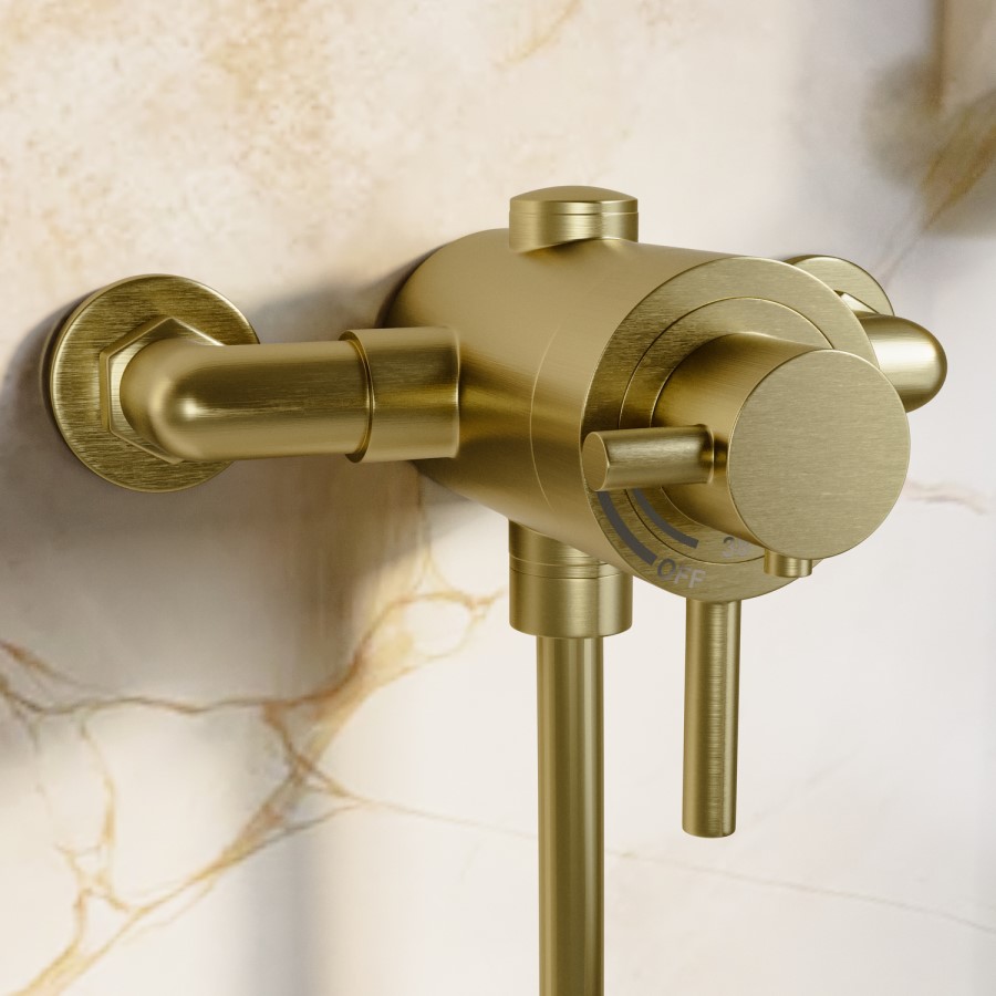 Brushed Brass 1 Outlet Thermostatic Shower Set with Exposed Valve - Volta