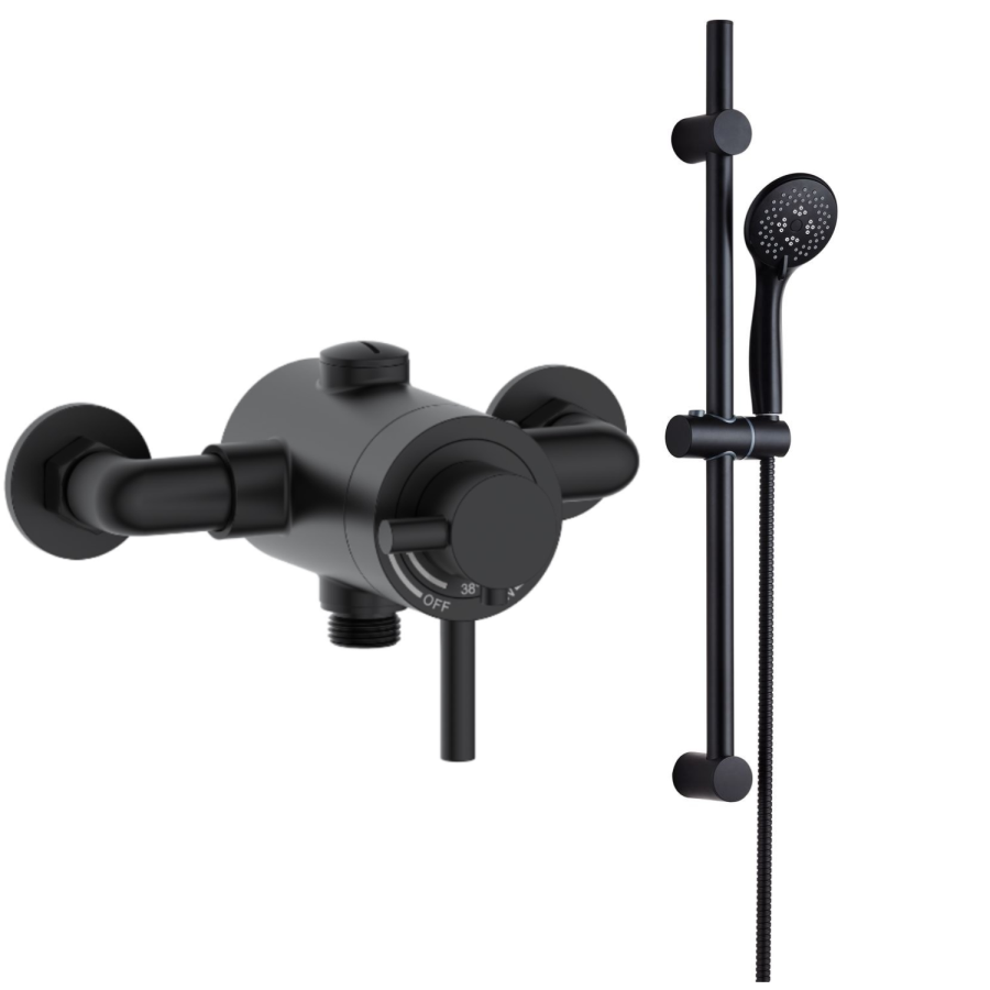 Black 1 Outlet Thermostatic Shower Set with Exposed Valve - Volta