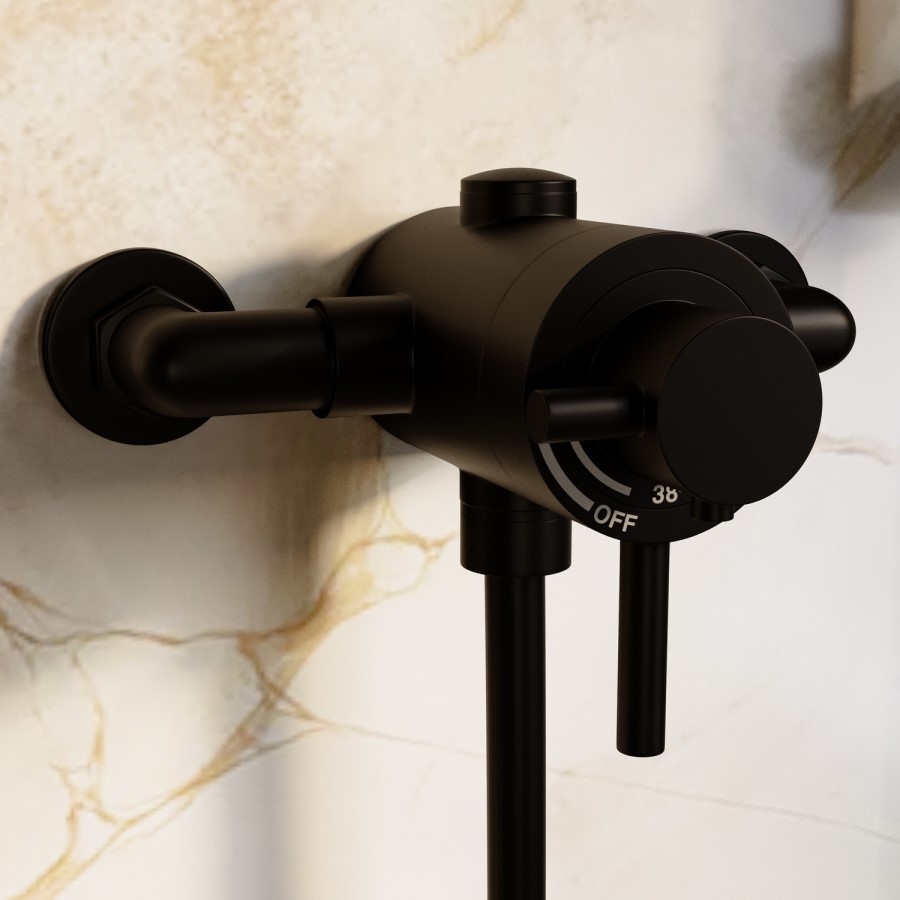 Black 1 Outlet Thermostatic Shower Set with Exposed Valve - Volta