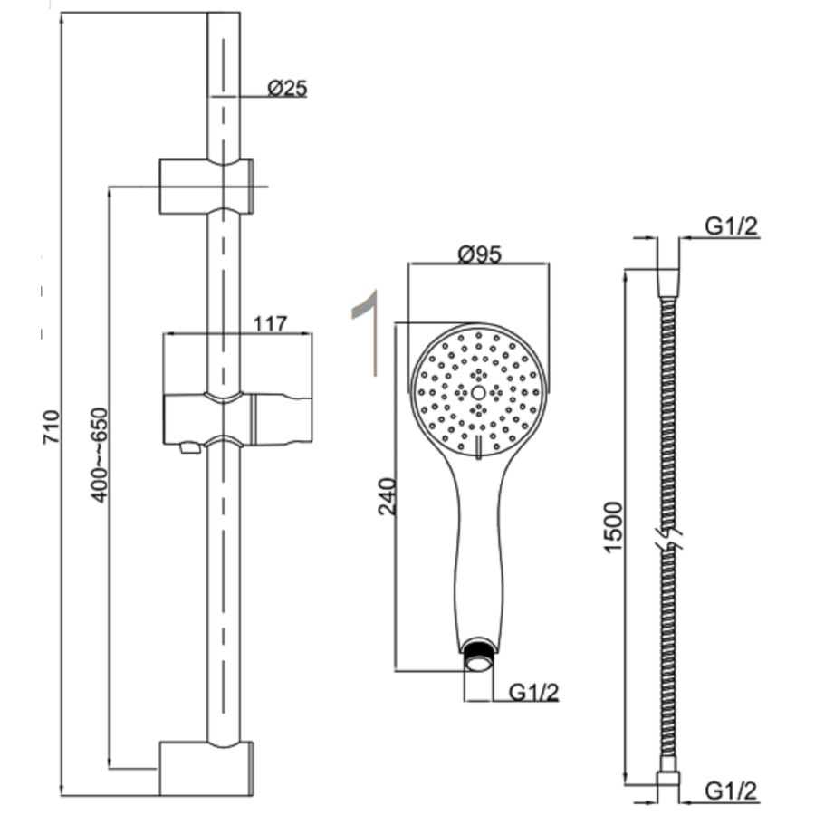 Black 1 Outlet Thermostatic Shower Set with Exposed Valve - Volta