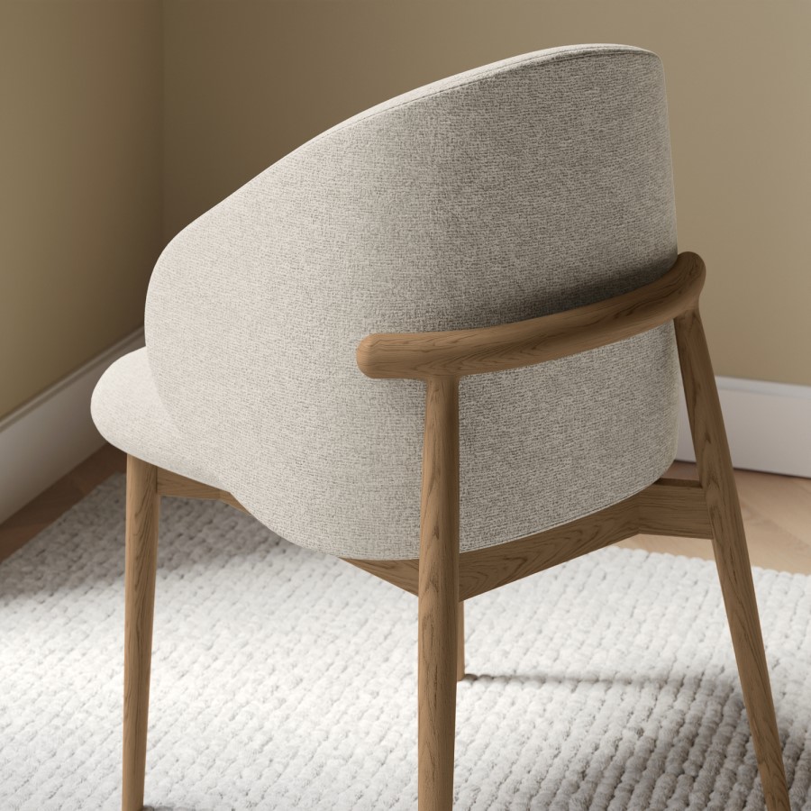 ONLY OPENED - Beige Upholstered Curved Dining Chair With Solid Rustic Oak Exposed Back - Kori