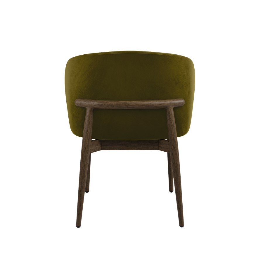 Walnut and Olive Green Velvet Curved Dining Chair with Solid Wood Exposed Back - Kori
