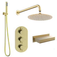 Brushed Brass 3 Outlet Thermostatic Mixer Shower Set With Hand Shower and Waterfall Bath Filler Spout -Zanda
