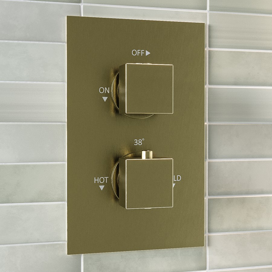 Brushed Brass 1 Outlet Wall Mounted Thermostatic Mixer Shower Set - Zana