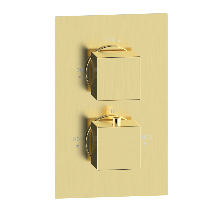 Brushed Brass 1 Outlet Wall Mounted Thermostatic Mixer Shower Set - Zana