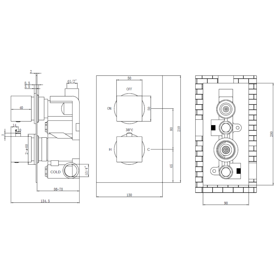 Brushed Brass 1 Outlet Wall Mounted Thermostatic Mixer Shower Set - Zana