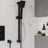 Black Square Shower Head & Shower Riser Rail - Zana