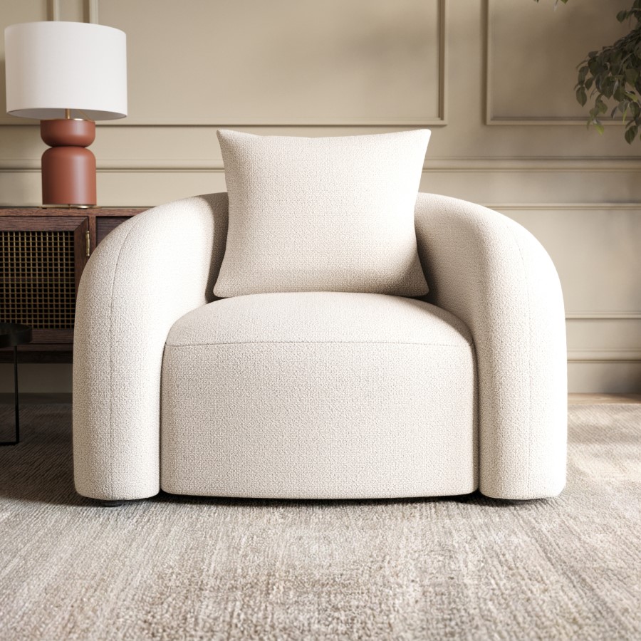 Cream Boucle Accent Chair with Cushion - Zuri