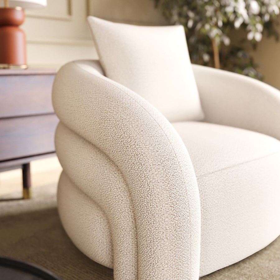 Cream Boucle Accent Chair with Cushion - Zuri