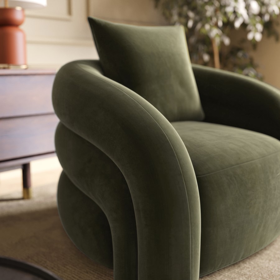 Green Velvet Accent Chair with Cushion - Zuri
