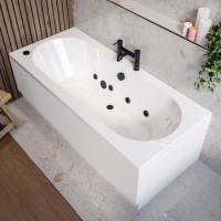 Double Ended Whirlpool Spa Bath with 8 Matt Black Whirlpool Jets 1700 x 750mm - Burford