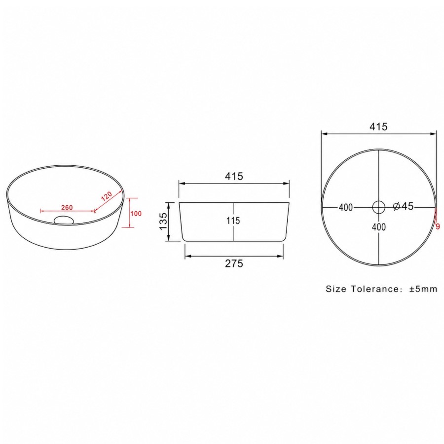 Round Countertop Basin 415mm - Arabella