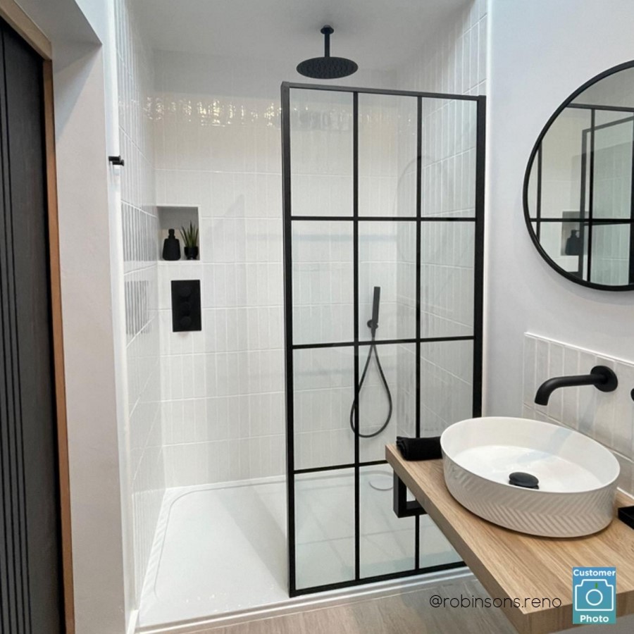 800mm Black Grid Shower Screen for Wet Room & Walk In Shower - Nova