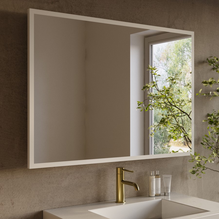 Rectangular Heated Bathroom Mirror with Lights Shaver Socket & Bluetooth Speaker 1000 x 700mm - Divine