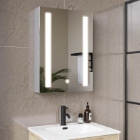 Single Door Chrome Bathroom Mirror Cabinet with Lights 500 x 700mm - Capricorn