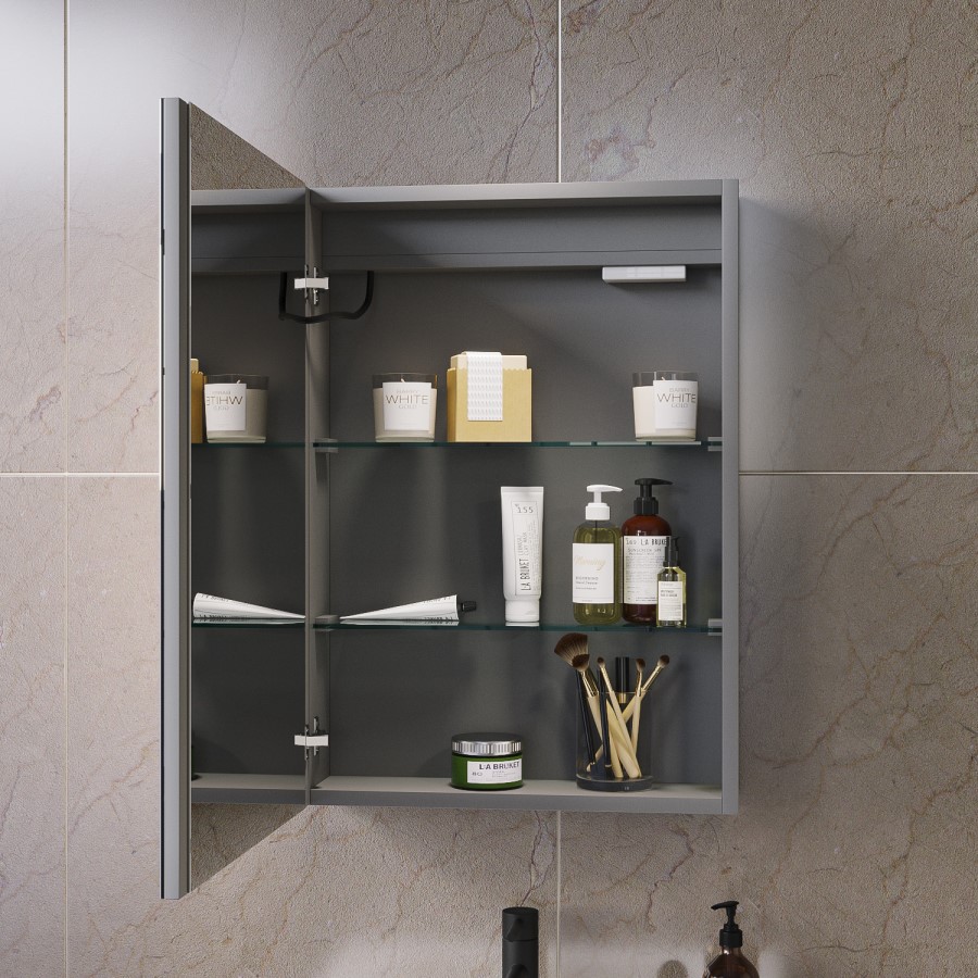 Single Door Chrome Bathroom Mirror Cabinet with Lights 500 x 700mm - Capricorn