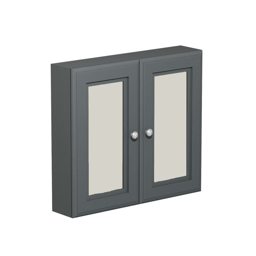 Double Door Grey Bathroom Mirror Cabinet  667 x 600mm - Westbury