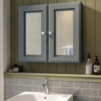 Double Door Dark Grey Bathroom Mirror Cabinet  667 x 600mm - Westbury