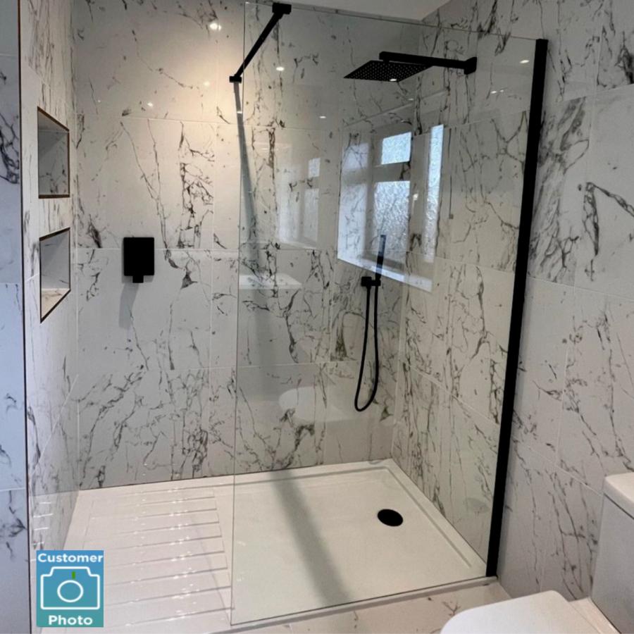 800mm Black Shower Screen for Wet Room & Walk In Shower – Corvus