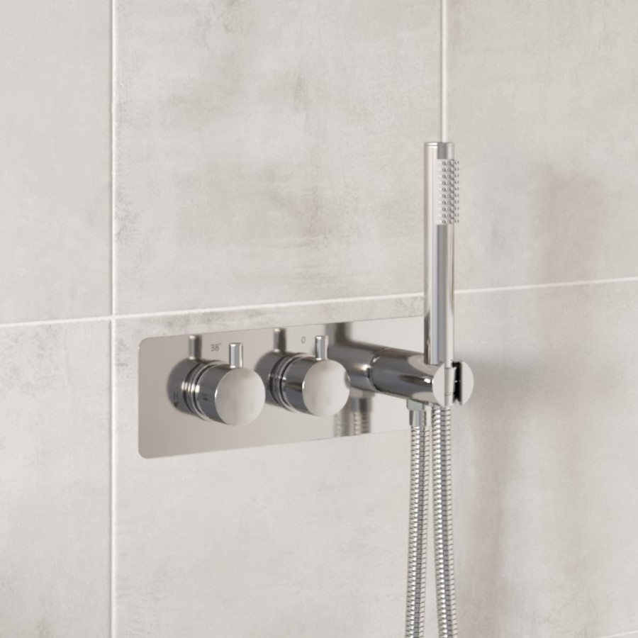 Chrome 2 Outlet Concealed Thermostatic Shower Valve with Hand Shower - Arissa