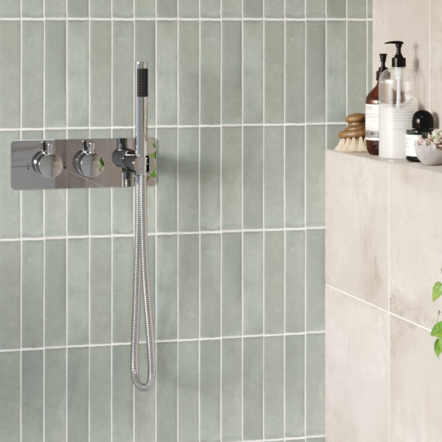 Chrome 2 Outlet Concealed Thermostatic Shower Valve with Hand Shower - Arissa