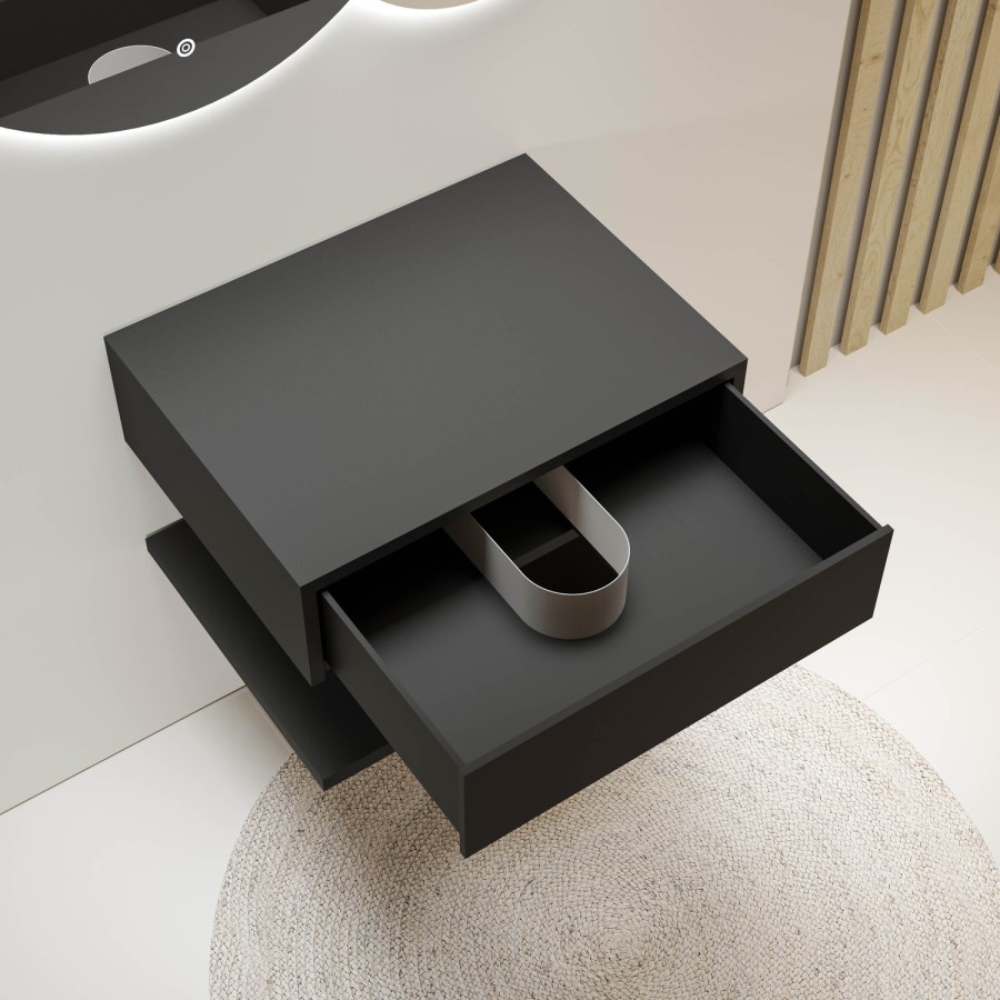 ALMOST PERFECT - 600mm Black Wall Hung Countertop Shelves - Lugo