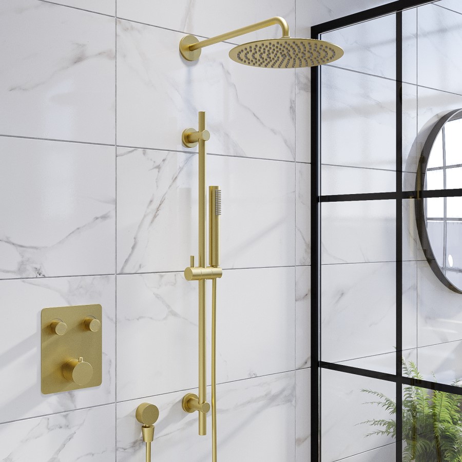 250mm Shower Head and Wall Arm Brushed Brass