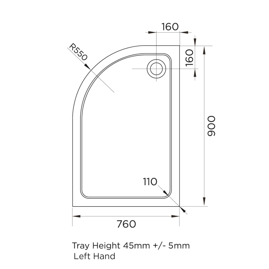 900x760mm Left Hand Offset Quadrant 45mm White Stone Resin Shower Tray – Pearl