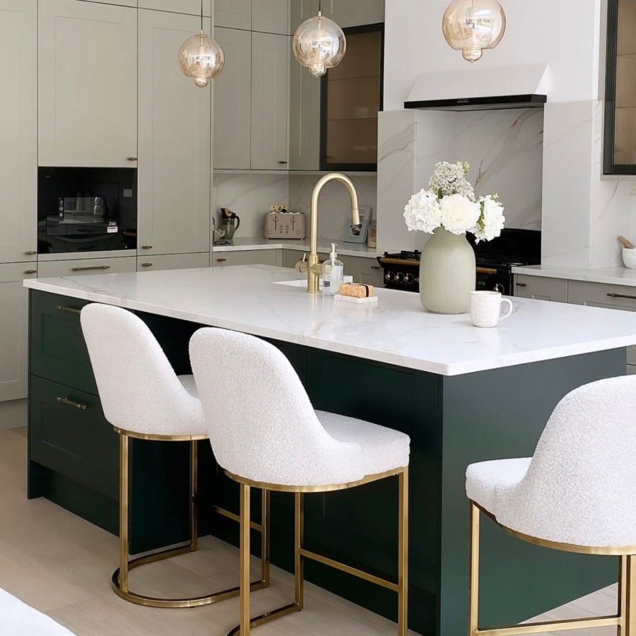 Beige Boucle Kitchen Stool with Gold Legs - Callie