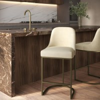 ONLY OPENED - Beige Upholstered Kitchen Stool with Brass Legs - Callie