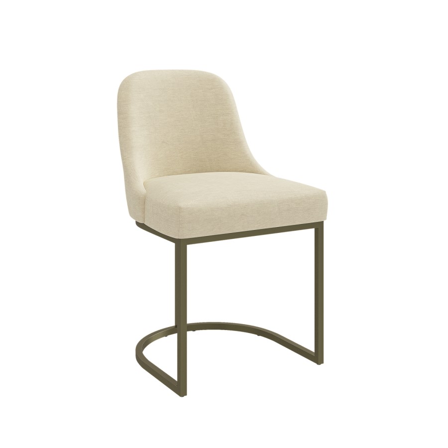 Set of 6 Beige Upholstered Dining Chairs with Brass Legs - Callie