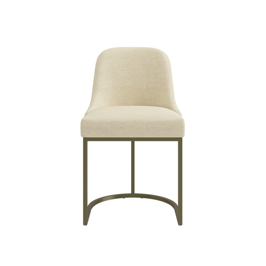 Set of 6 Beige Upholstered Dining Chairs with Brass Legs - Callie