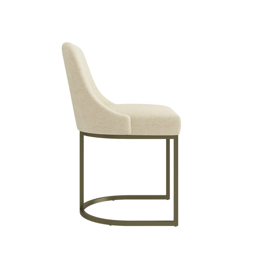 Set of 6 Beige Upholstered Dining Chairs with Brass Legs - Callie