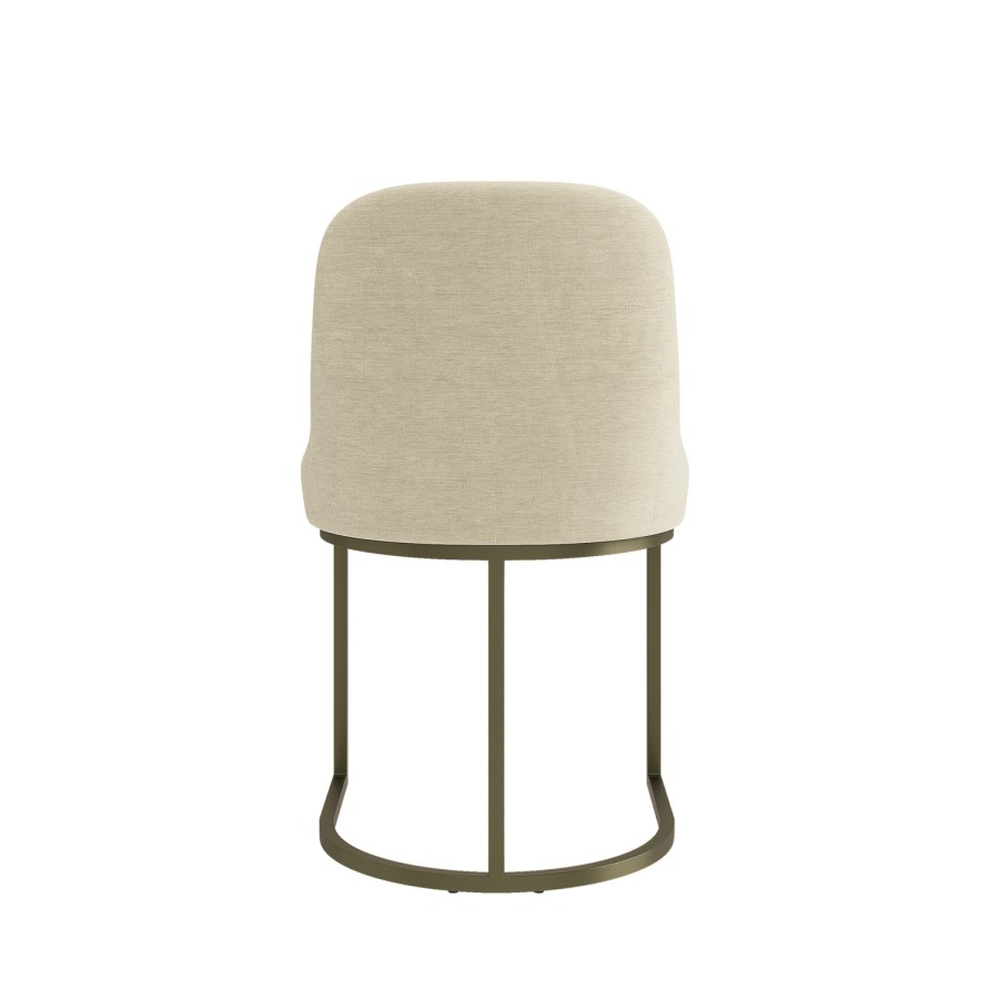 Set of 6 Beige Upholstered Dining Chairs with Brass Legs - Callie