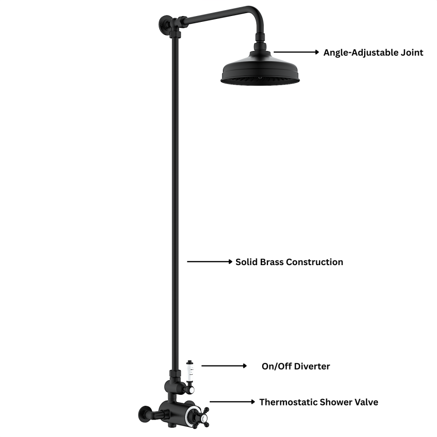 Black 1 Outlet Traditional Thermostatic Bar Mixer Shower Set - Camden
