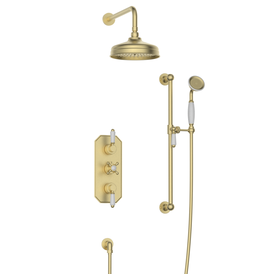 Brushed Brass 2 Outlet Wall Mounted Thermostatic Mixer Shower Set with Hand Shower - Cambridge
